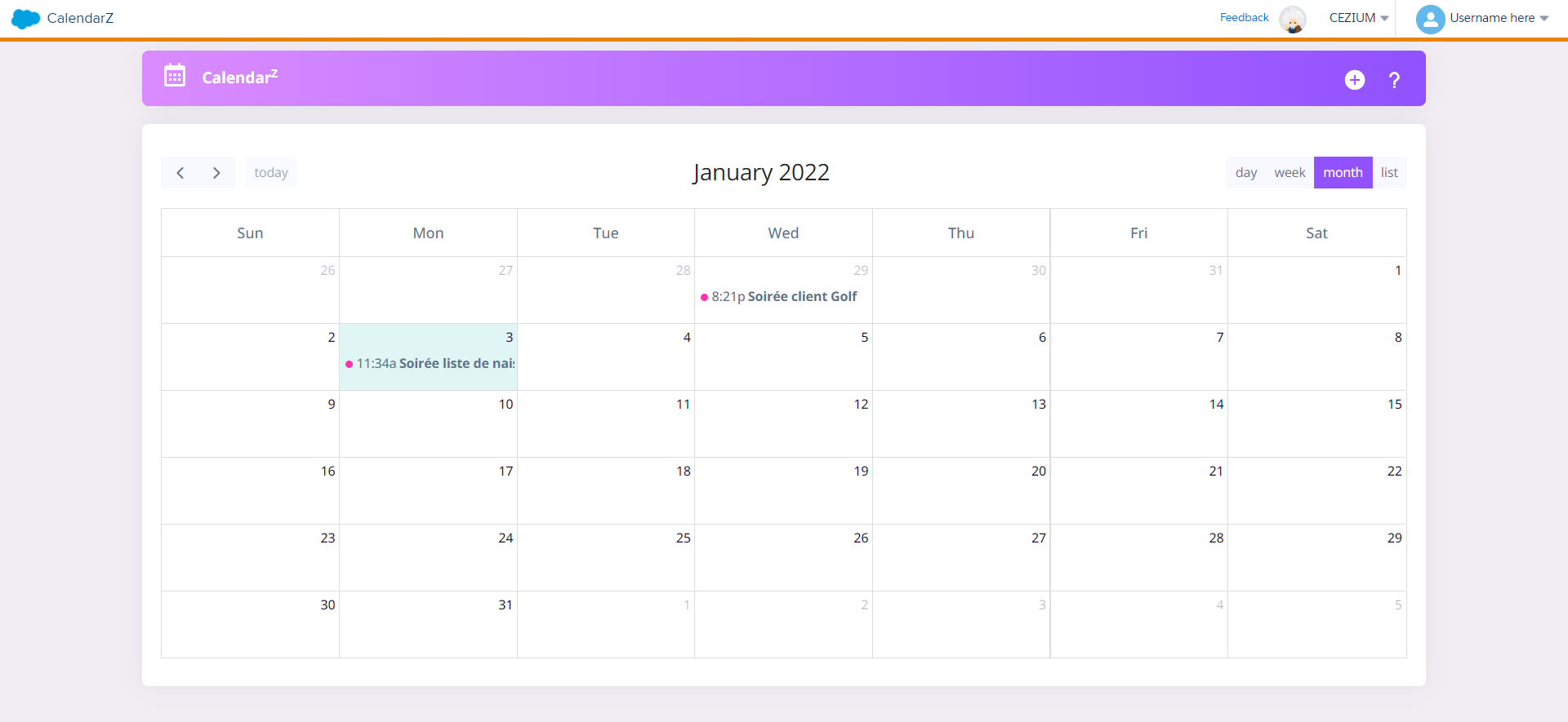 See all the public events created in CalendarZ